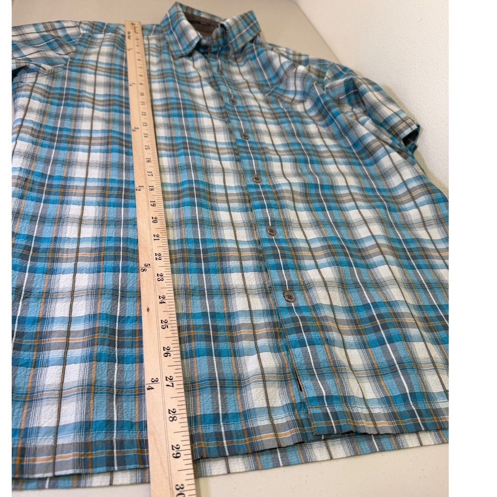 KUHL Mens Large Blue Plaid Short Sleeve Button Up Shirt Mountains Outdoor Active - Picture 10 of 11